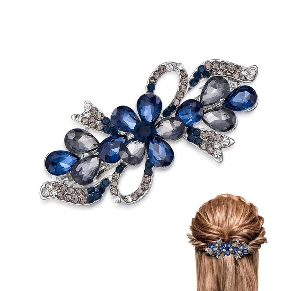 Other - Navy Blue Flower Hair Clips Rhinestone Hairpins Elegant Gift for Women